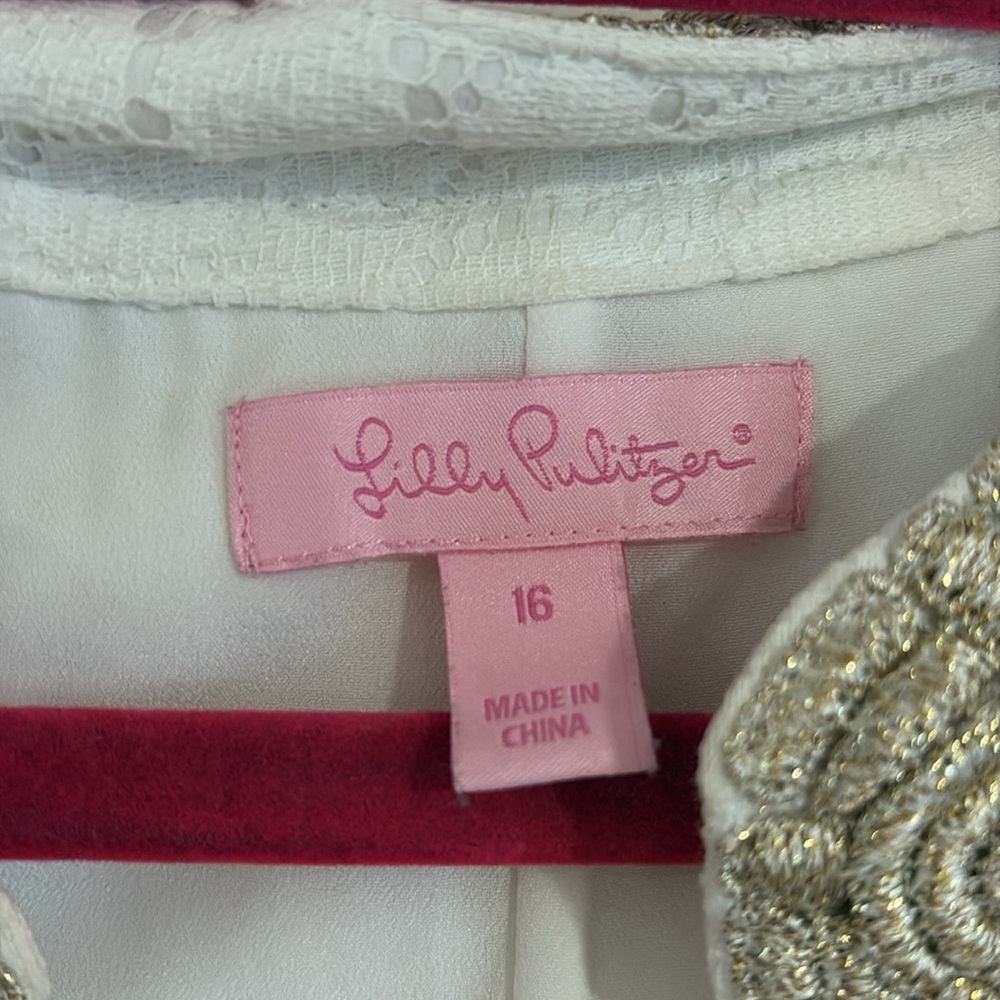 Lilly Pulitzer White Lace Shift Dress with Gold Detailing - Picture 5 of 6